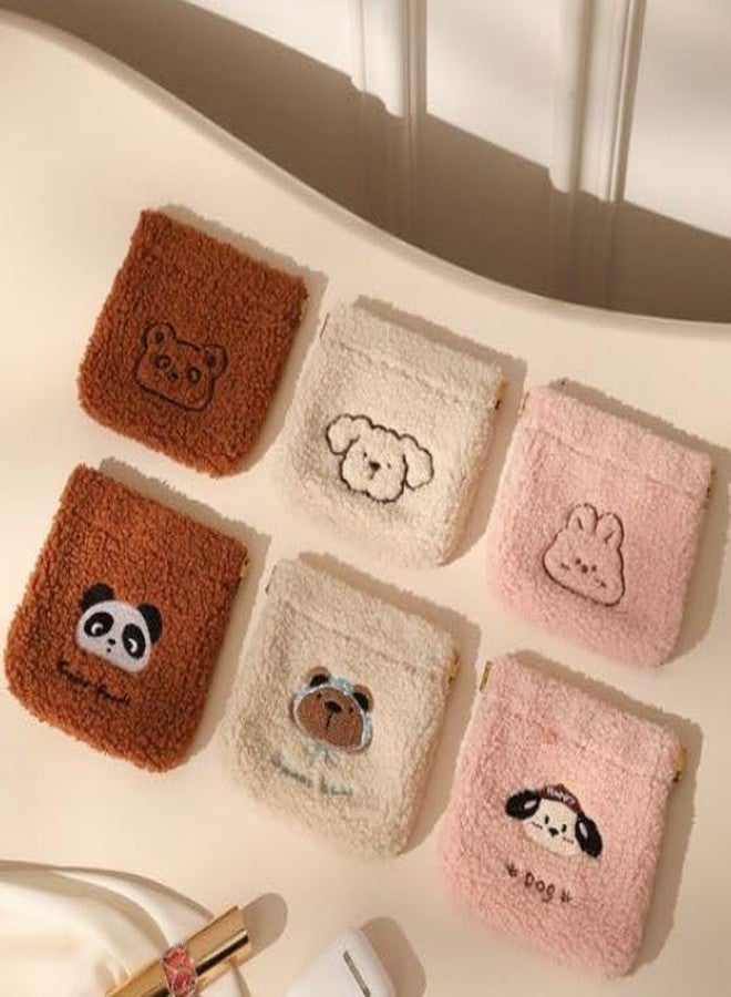 CLICKSWIFT محفظة صغيرة من القطيفة الناعمة من كليكسويفت®، قطعة واحدة، بتصميم حيوانات كرتونية لطيفة، مصنوعة من صوف الشيربا الناعم، مزودة بغطاء قلاب، محفظة صغيرة محمولة للأطفال والفتيات والمراهقين، بتصميمات دب، باندا، ووجه كلب - Image 3